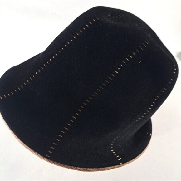 Women's Vintage Bucket Hat Black Brown Stitching Union Made Mid Century 22" - Picture 2 of 9